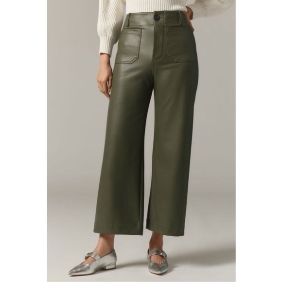 Anthropologie Pants - New Anthropologie The Colette Faux Leather Crop Wide-Leg Pants Maeve 28 Green